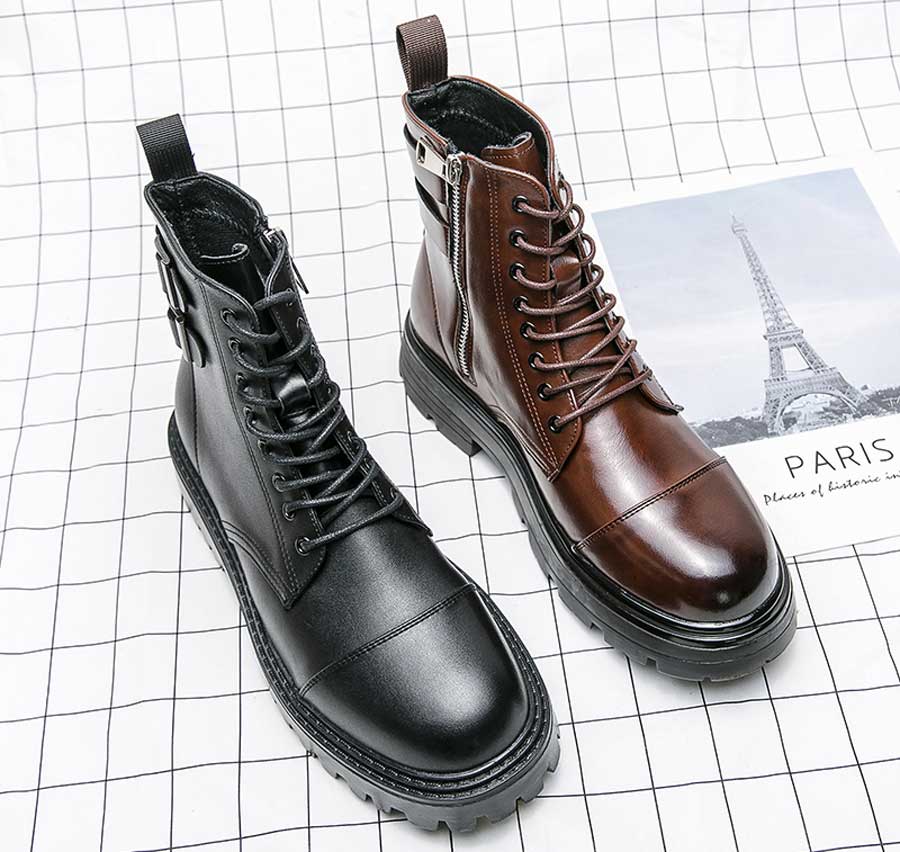 Men's cap toe back buckle strap lace up shoe boots