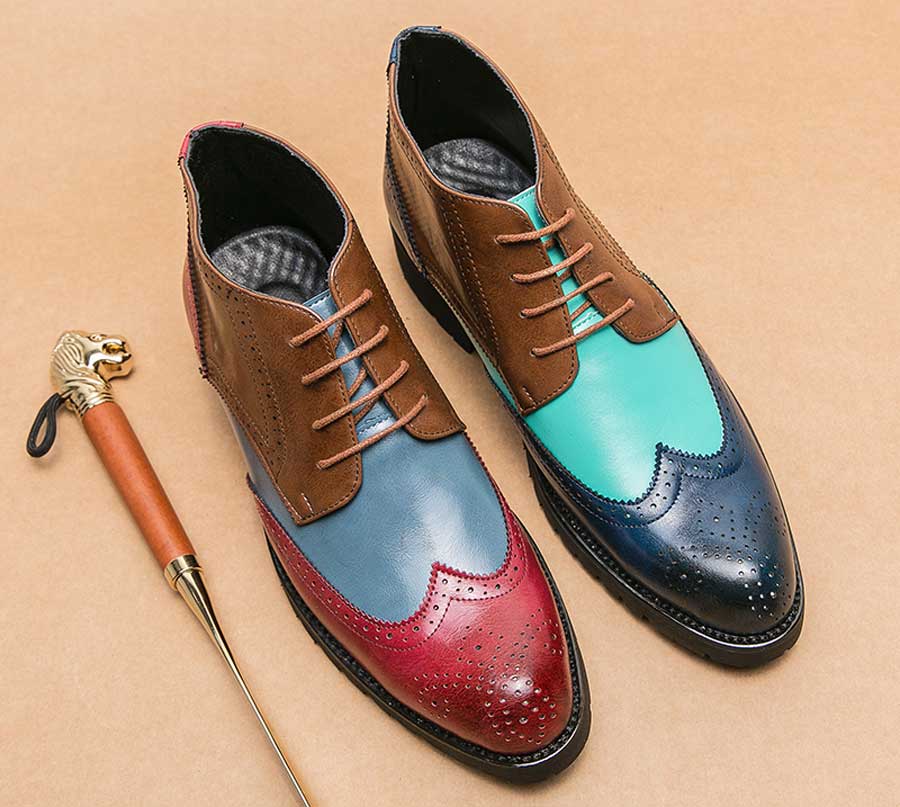 Men's brogue multi color lace up shoe boots