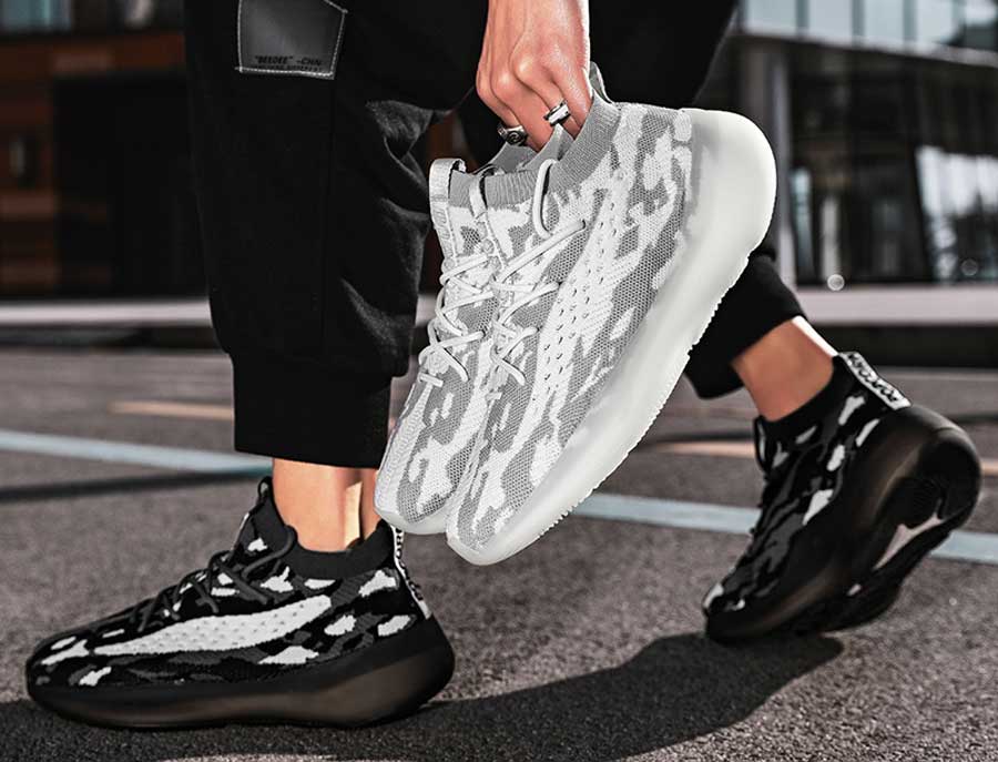 Men's flyknit camo pattern sock like sport shoe sneakers