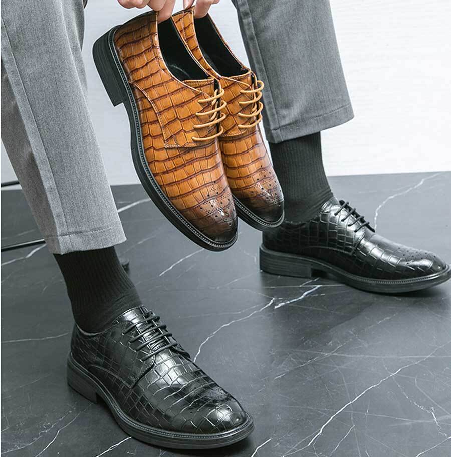 Men's retro brogue croc skin pattern derby dress shoes