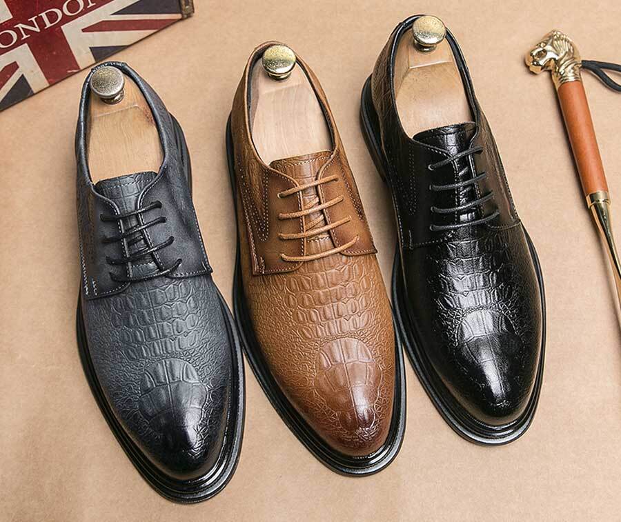 Men's retro brogue croc skin pattern derby dress shoes