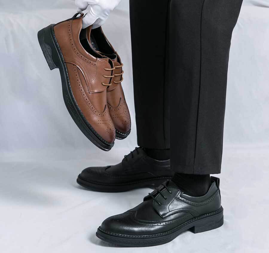 Men's retro wingtip brogue derby dress shoes