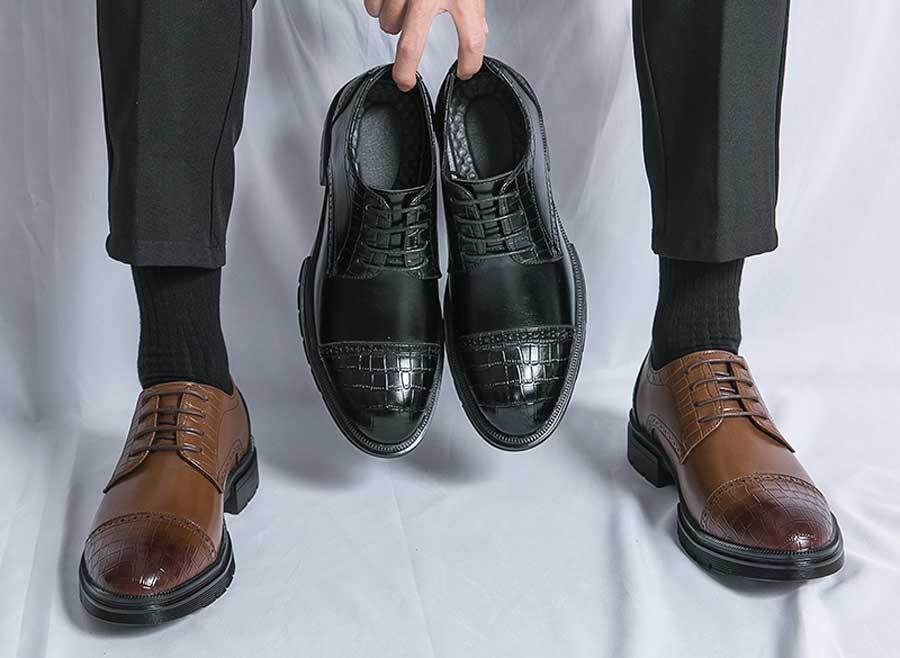 Men's crocodile skin pattern brogue derby dress shoes