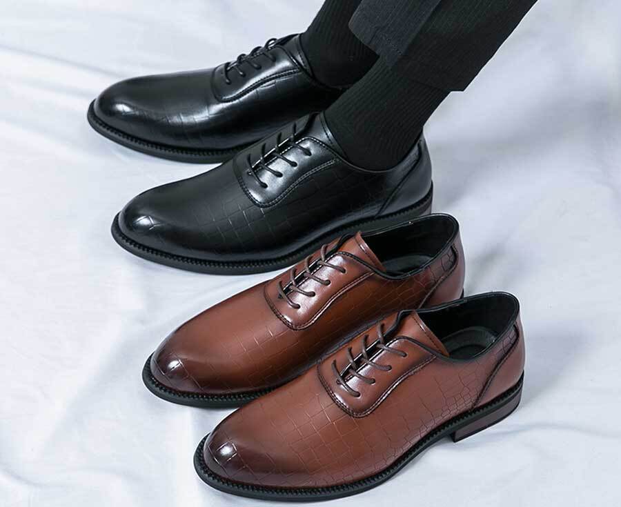 Men's retro croc skin pattern oxford dress shoes