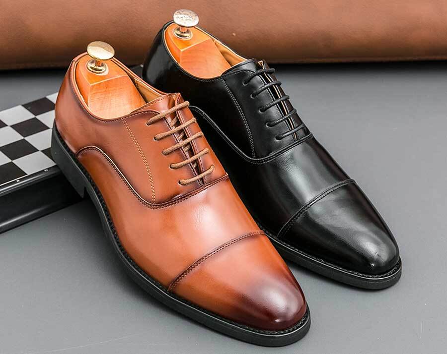 Men's retro cap point toe oxford dress shoes