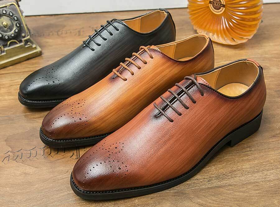 Men's retro brogue brush off stripe oxford dress shoes