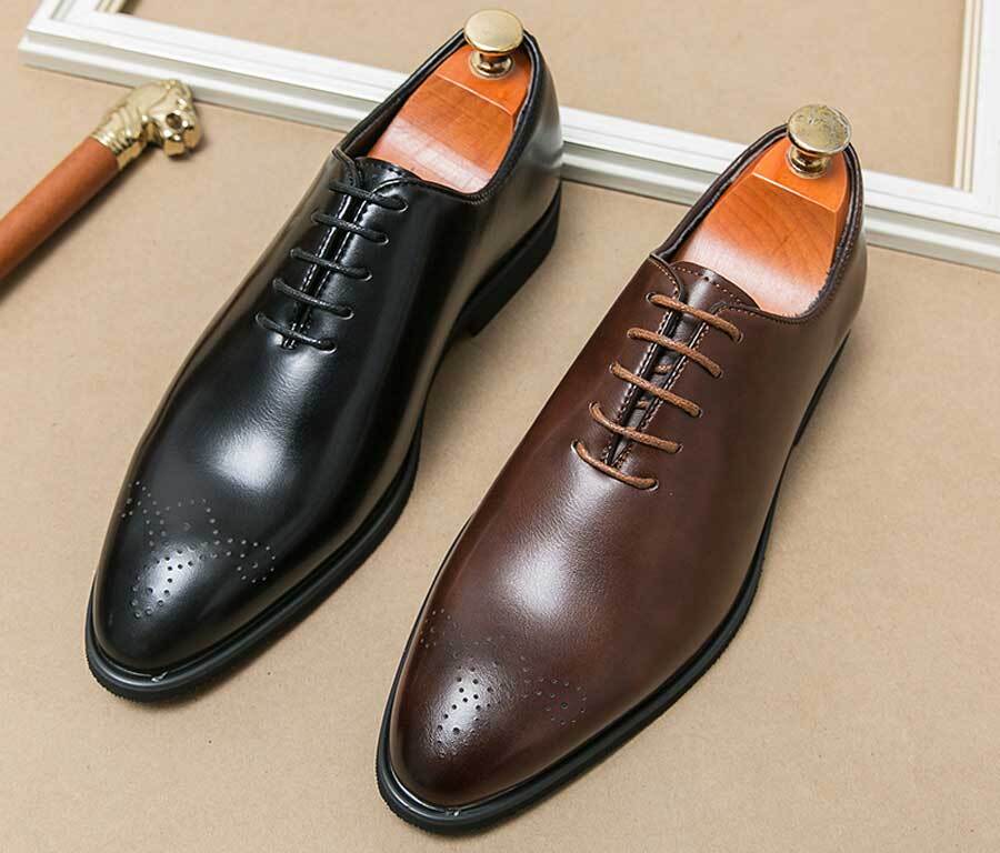Men's retro brogue point toe oxford dress shoes