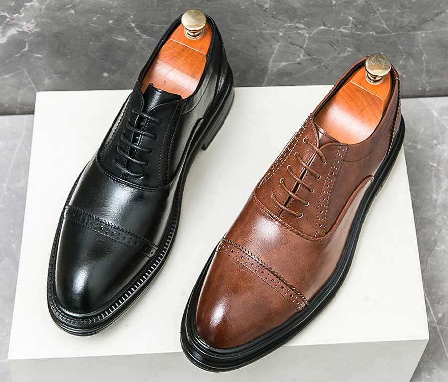 Men's retro semi brogue oxford dress shoes point toe