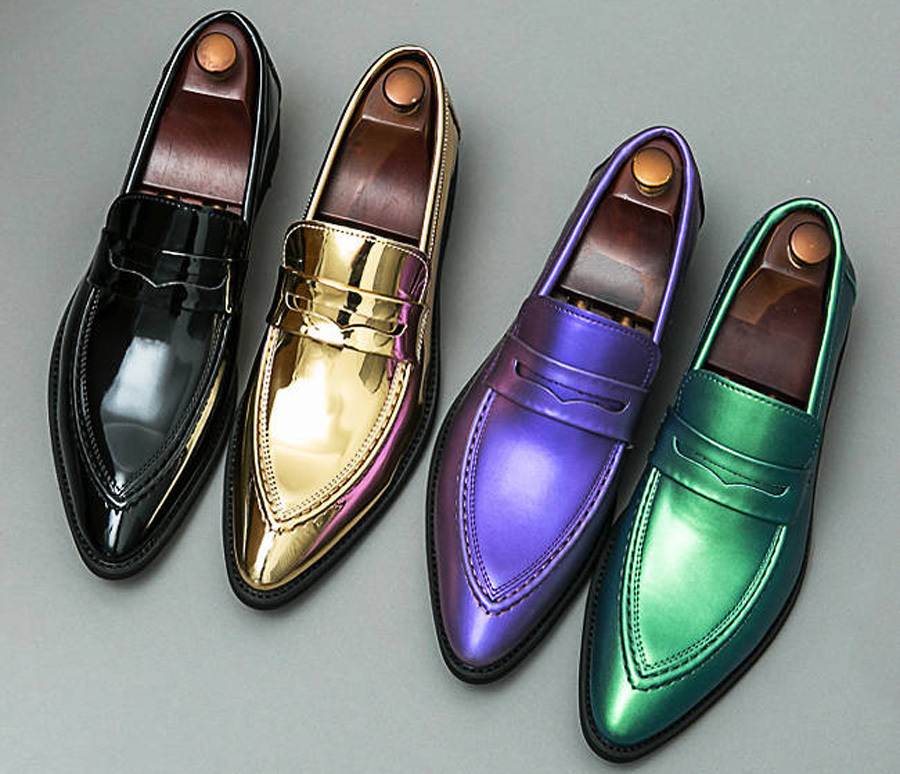 Men's point toe penny strap slip on dress shoes