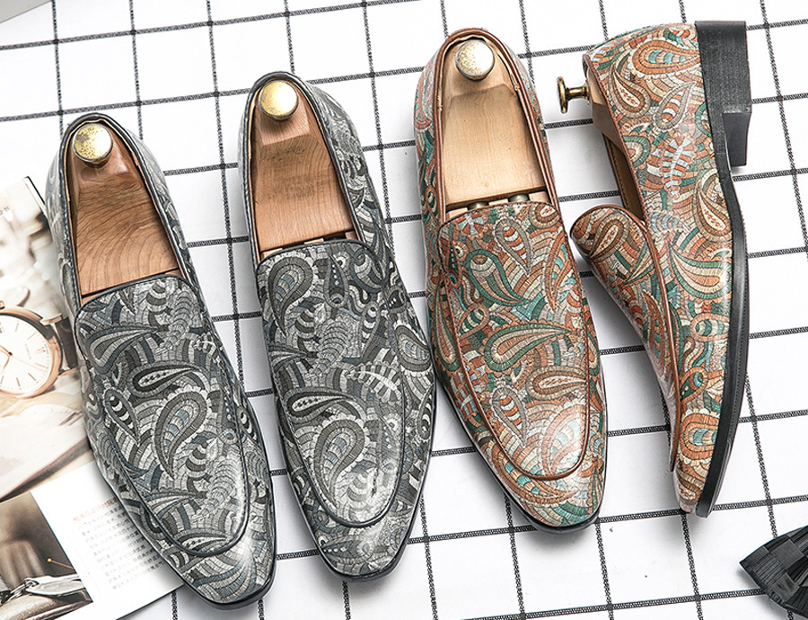 Men's mixed pattern print slip on dress shoes