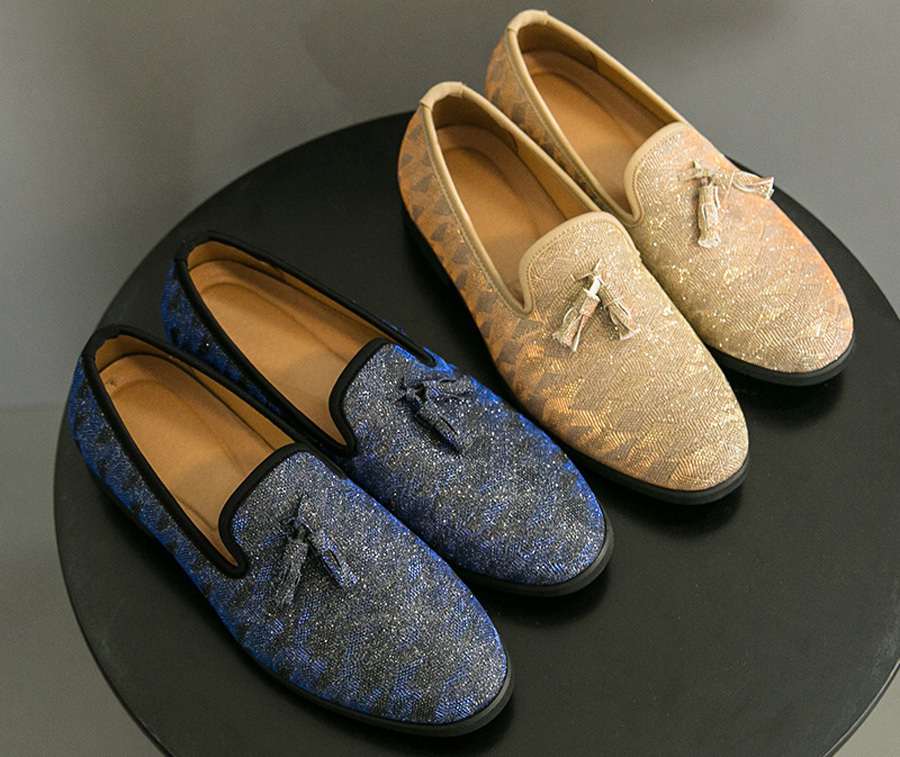 Men's knitted pattern accents tassel slip on dress shoes