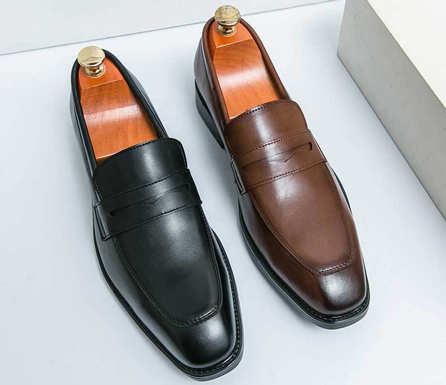 Men's retro accents penny strap slip on dress shoes