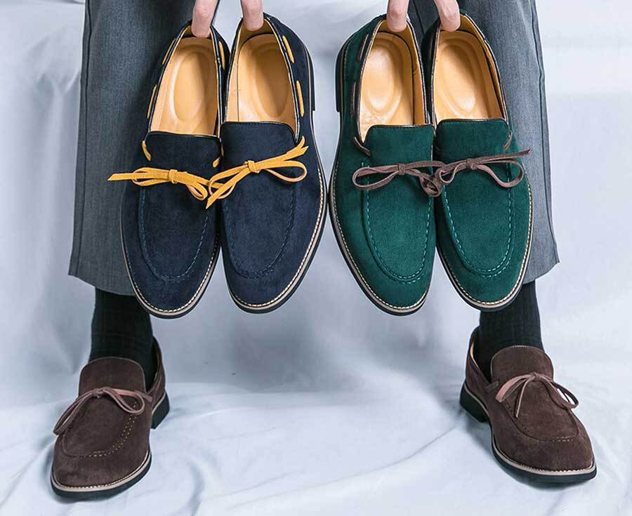 Men's lace tie accents slip on dress shoes