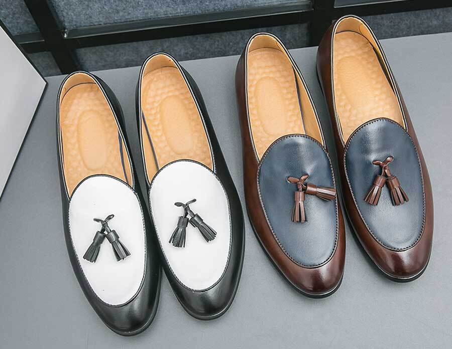 Men's two tone tassel slip on dress shoes
