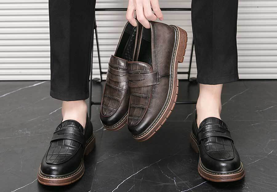 Men's crocodile skin pattern penny slip on dress shoes
