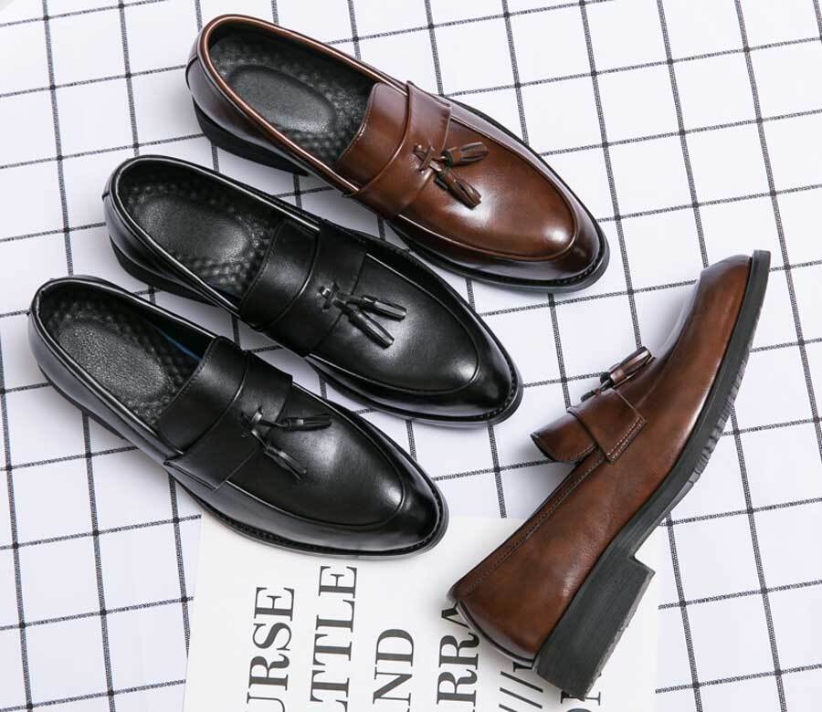 Men's retro tassel on top penny slip on dress shoes