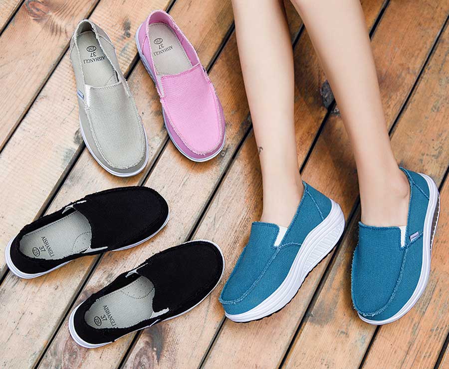 Women's canvas plain slip on rocker bottom shoe sneakers