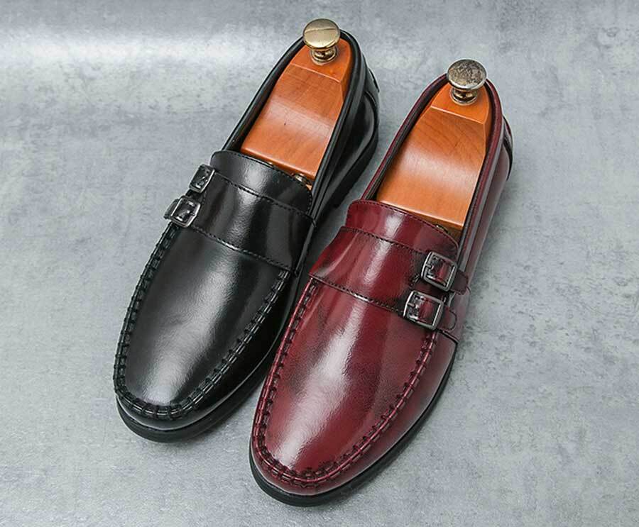 Men's retro monk strap slip on dress shoes