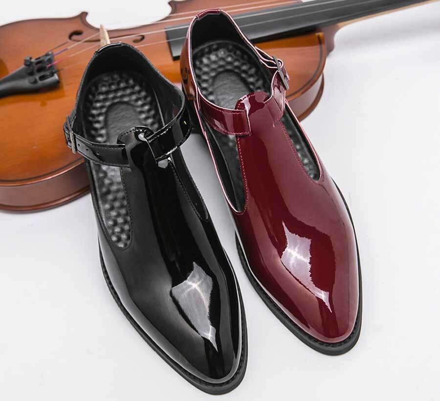 Men's cut out buckle strap slip on dress shoes point toe