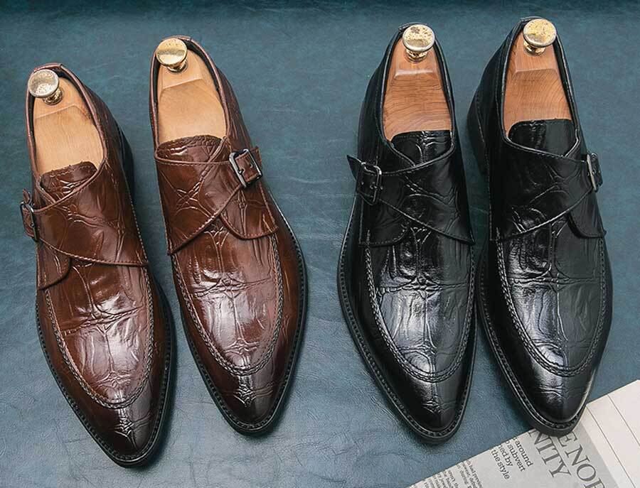 Men's retro croc pattern monk strap slip on dress shoes