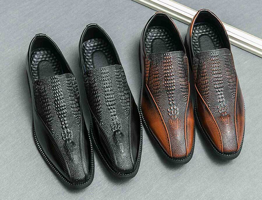 Men's retro crocodile skin pattern slip on dress shoes