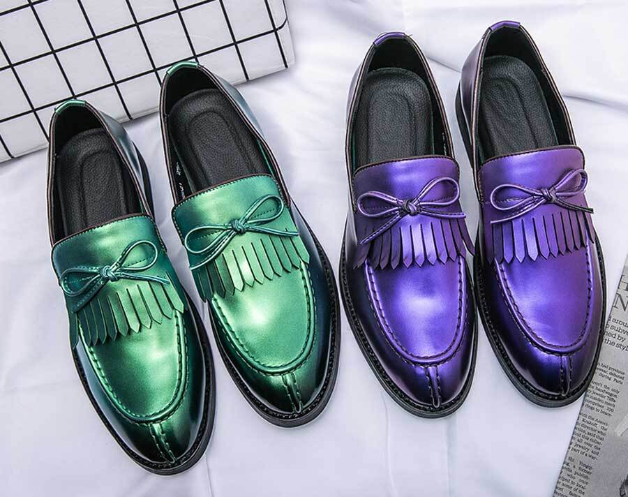 Men's retro tassel & lace tie slip on dress shoes