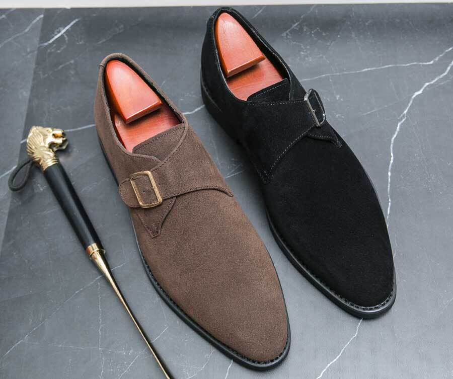 Men's nubuck monk strap slip on dress shoes