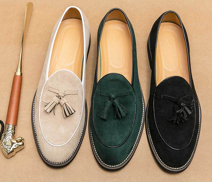Men's suede tassel on top slip on dress shoes