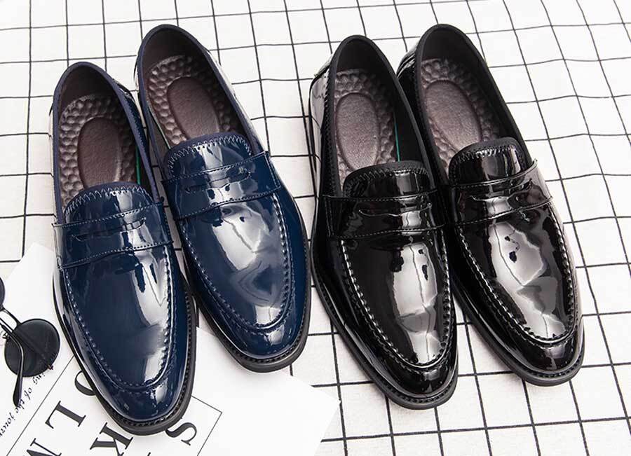 Men's patent penny strap slip on dress shoes