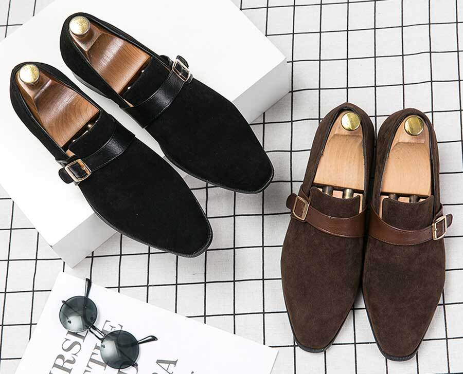 Men's nubuck monk strap slip on dress shoes
