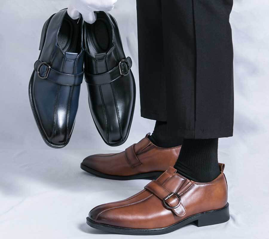 Men's retro thread accents monk strap slip on dress shoes