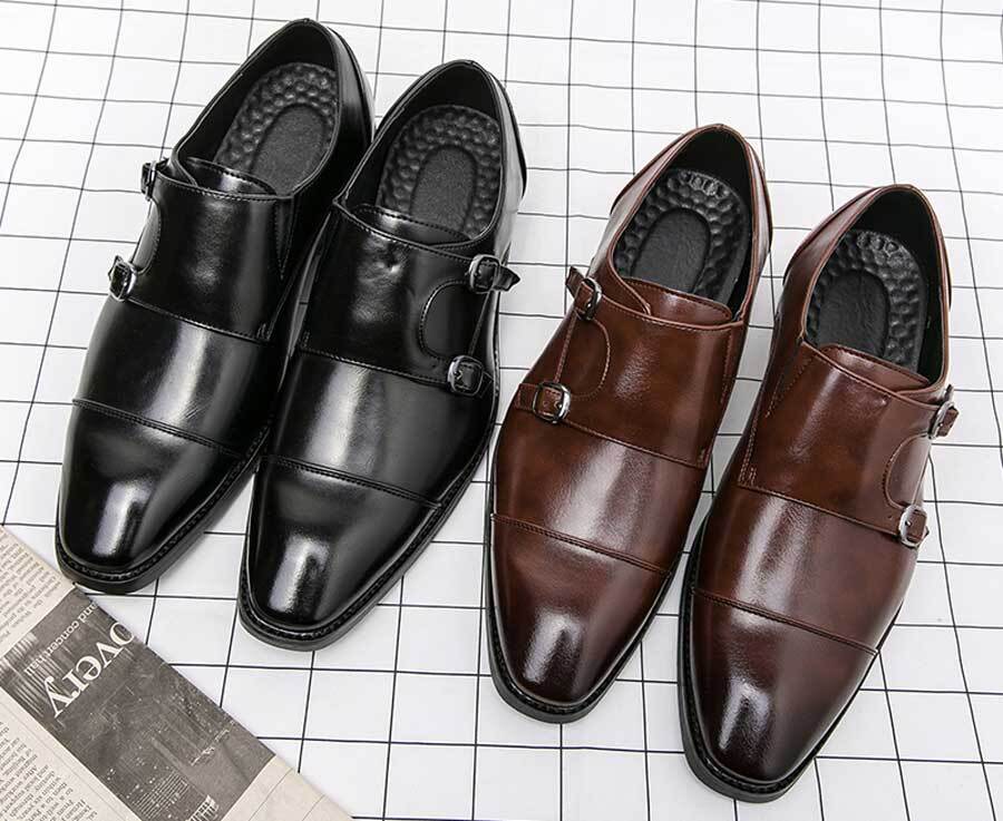 Men's retro cap toe monk strap slip on dress shoes