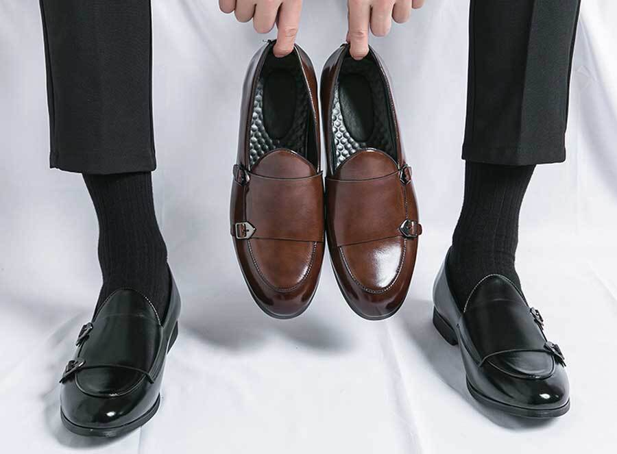 Men's monk strap slip on dress shoes