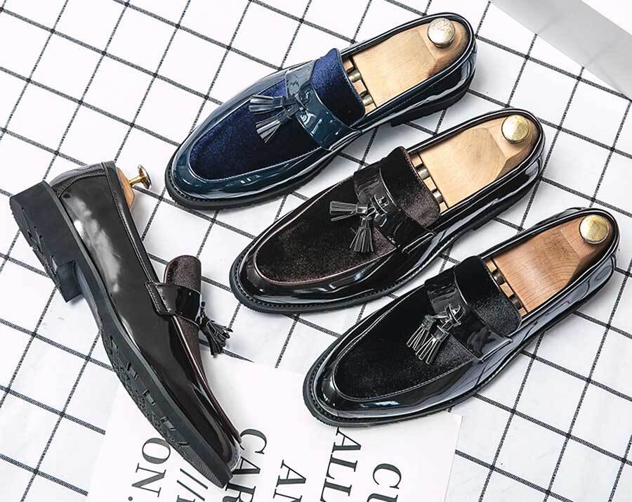 Men's patent tassel on top penny slip on dress shoes