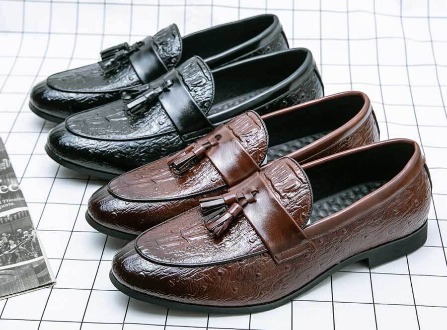 Men's croc pattern top tassel penny slip on dress shoes