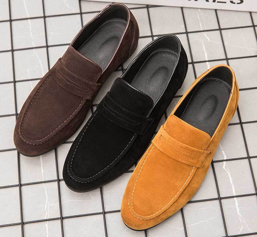 Men's nubuck penny strap slip on dress shoes