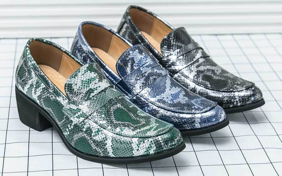 Men's retro snake skin pattern penny slip on dress shoes