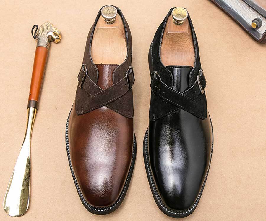 Men's cross monk strap slip on dress shoes