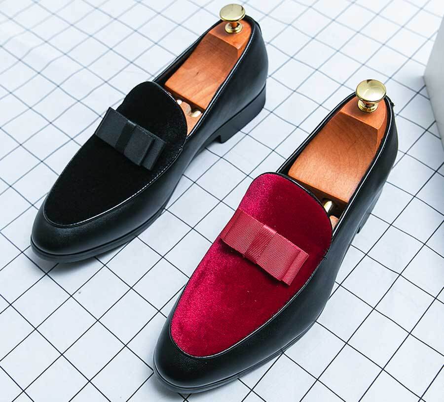 Men's bow on top slip on dress shoes