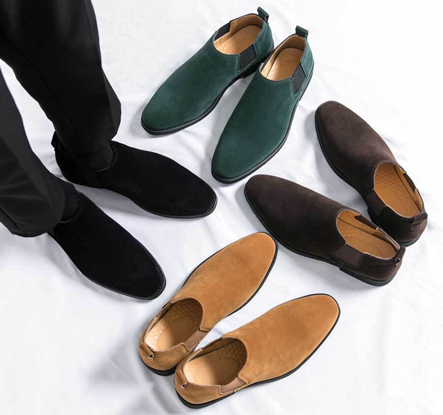 Men's plain nubuck stretch entry slip on dress shoes