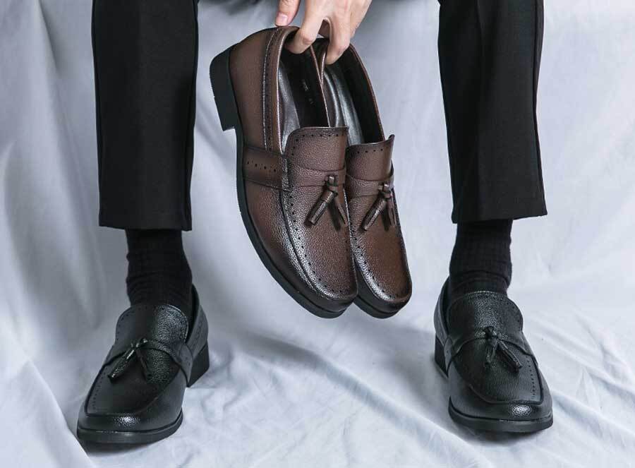 Men's brogue tassel on top slip on dress shoes