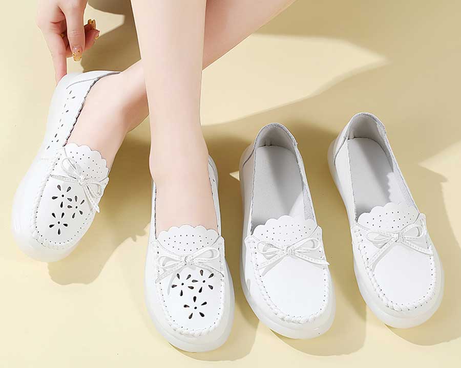 Women's plain lace tie on top slip on shoe loafers