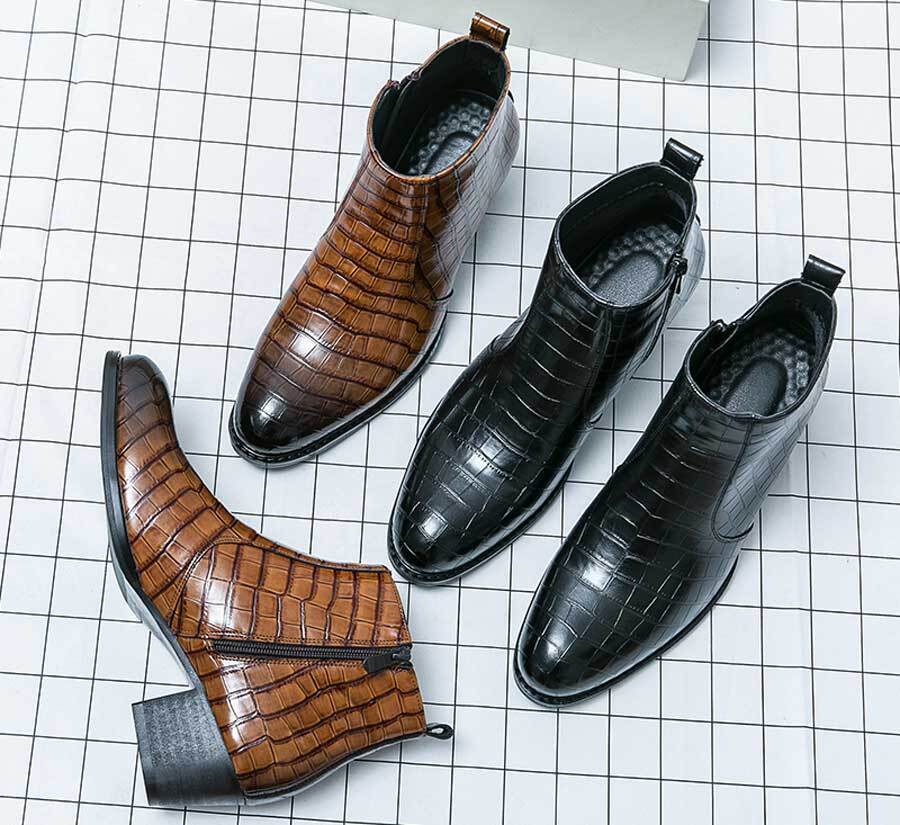Men's retro croc skin pattern side zip slip on shoe boots