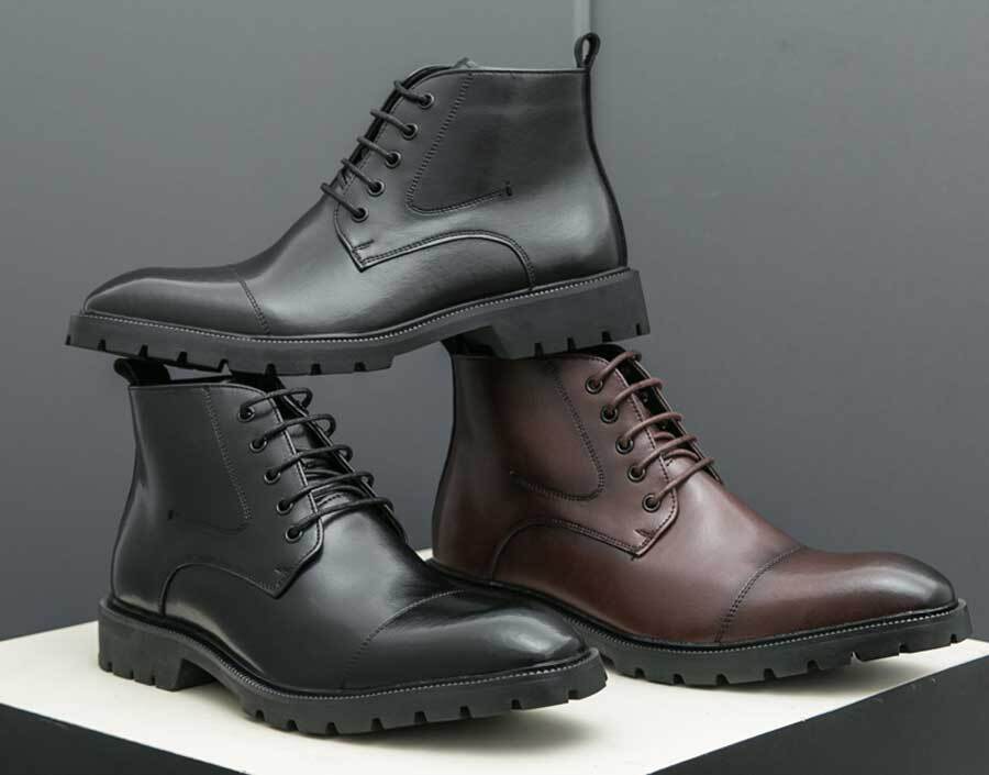 Men's retro cap toe lace up shoe boots