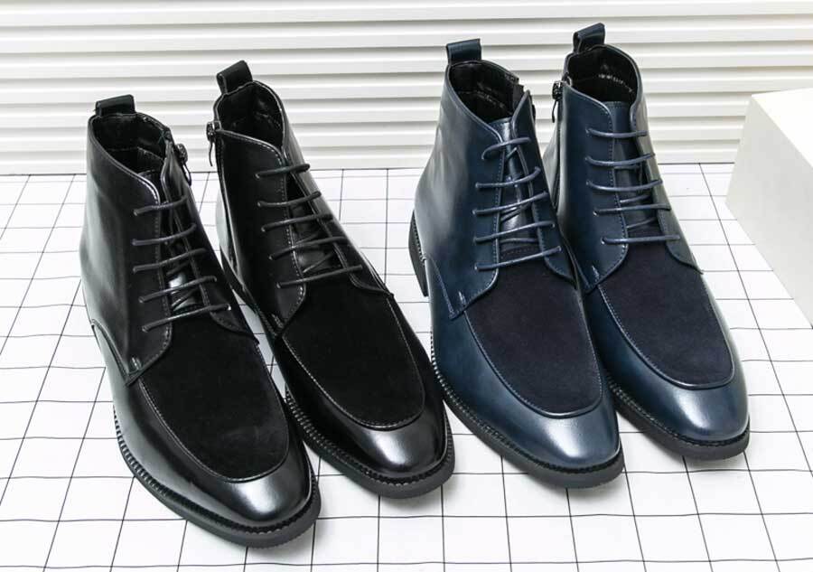 Men's retro suede side zip lace up shoe boots