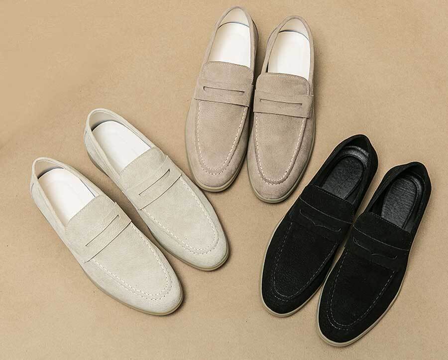 Men's nubuck penny strap slip on shoe loafers