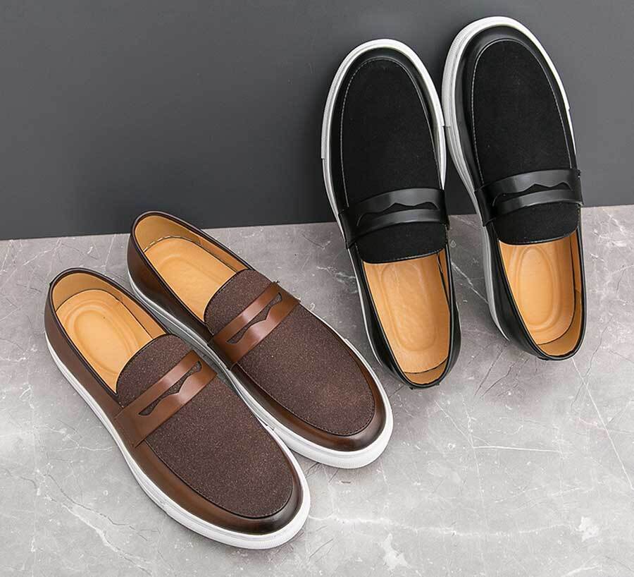 Men's suede leather penny strap slip on shoe loafers