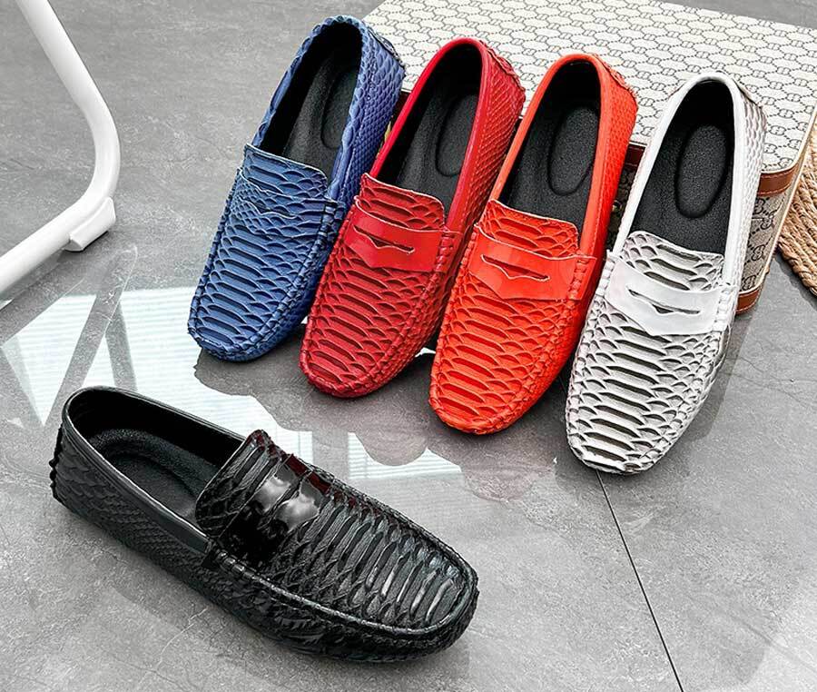 Men's snake skin pattern penny strap slip on shoe loafers
