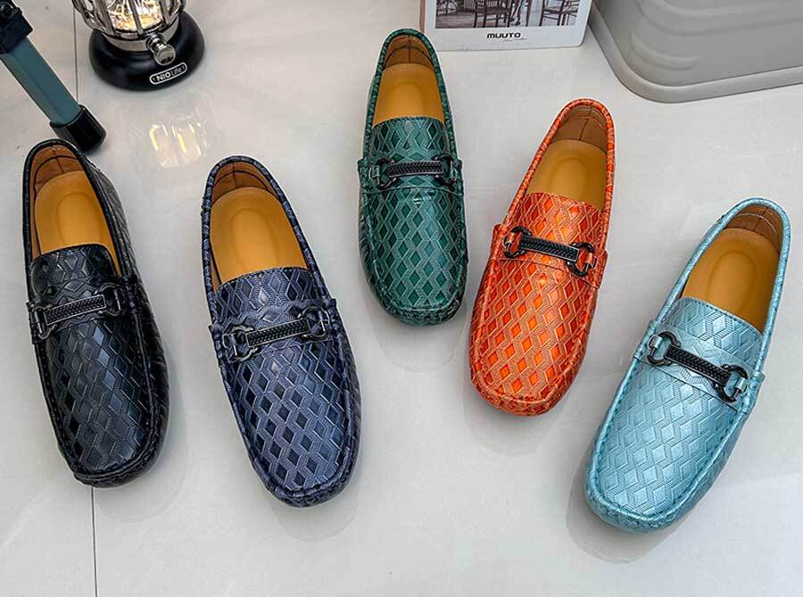 Men's pattern shape top metal buckle slip on shoe loafers