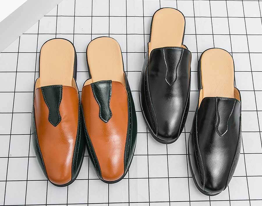 Men's brogue splicing accents slip on shoe mules